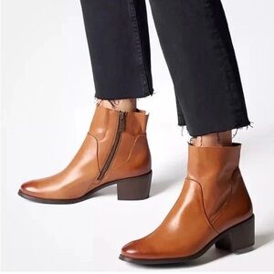 Paul Green Suzette Bootie Cognac Leather Block Heel Ankle Boots US 8 UK 5.5
